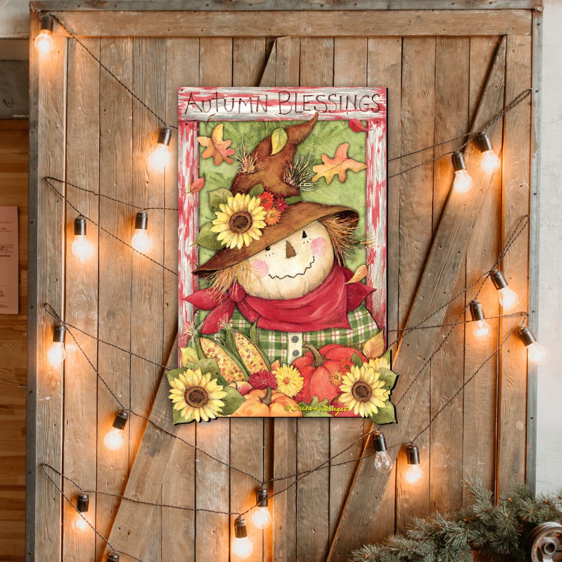 Decoración de puerta de Halloween con espantapájaros de Susan Winget - Decoración para Acción de Gracias y Halloween - 8471204H-SW