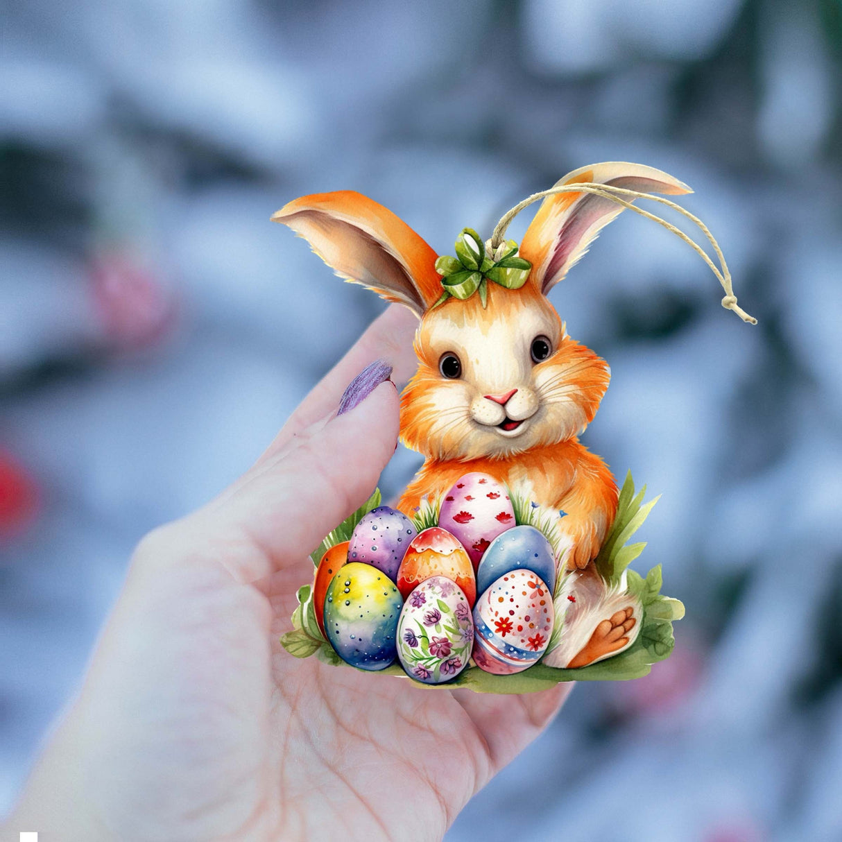 Bunny with Eggs Wooden Ornaments by G. DeBrekht Easter Spring Decor - 8652772
