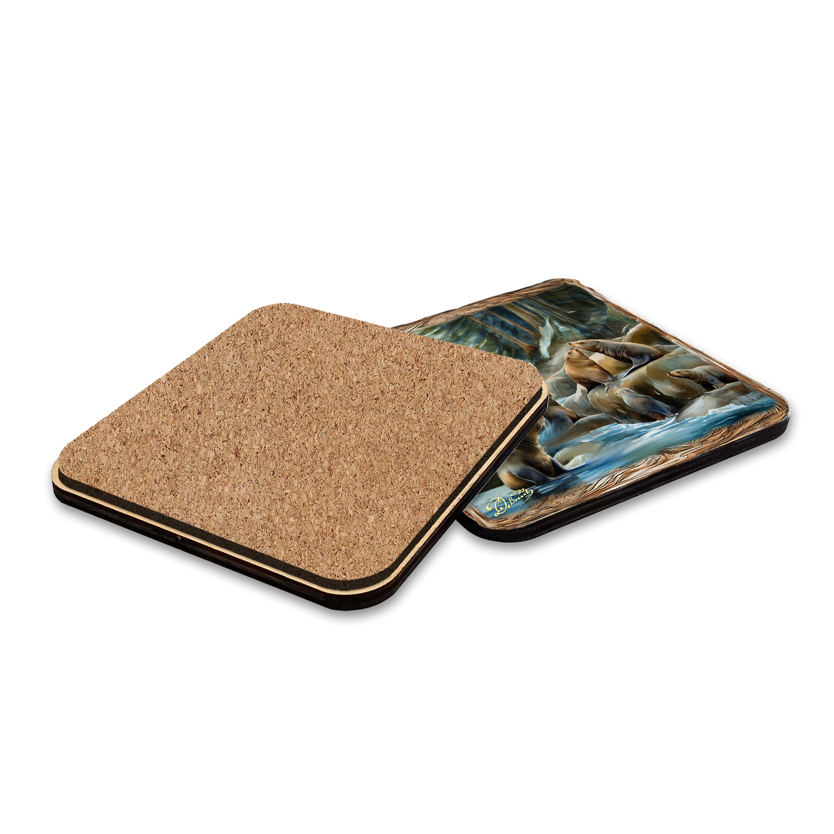 Sea Lion Cave Wooden Cork Placemat and Coasters Gift Set of 7 by Nature Wonders Coastal Nature Wildlife Decor  - 85413C-S7