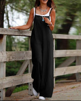 Women's Sleeveless Jumpsuit With Pockets And Adjustable Shoulder Strap Fashion Loose Wide Leg Straight Overalls Summer Beach Trousers - Lootquake