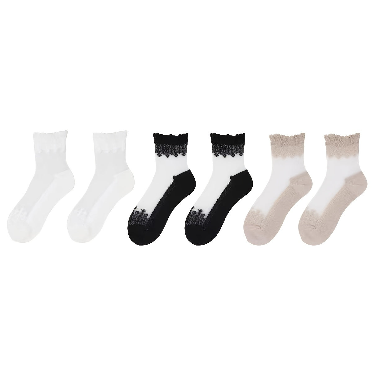 6 pares de calcetines deportivos suaves y transpirables con encaje de retazos: calcetines de mujer hasta la pantorrilla con medias y calcetines cómodos para uso diario.