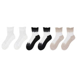 6 pares de calcetines deportivos suaves y transpirables con encaje de retazos: calcetines de mujer hasta la pantorrilla con medias y calcetines cómodos para uso diario.
