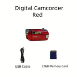 1080P Portable Digital Camcorder, Rotate Screen Digital Camera With Rechargeable Battery And 32G Memory Card Support Selfie, Suitable For Travel Photograph And Friend Gathering And Growth Recording