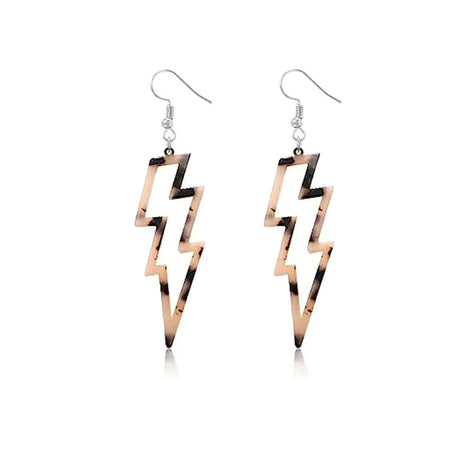 80s Neon Earrings Hollow Lightning Bolt Earrings Halloween Punk Retro Earrings for Women 80s Party Earrings (Leopard print) - Lootquake