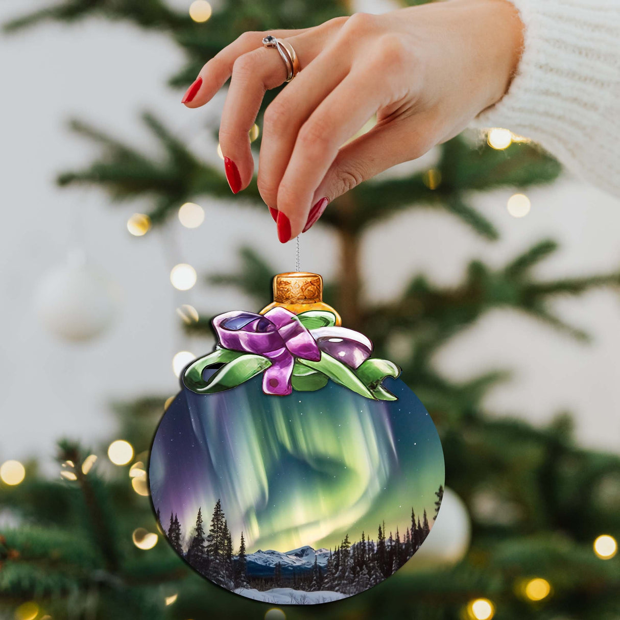 Aurora Borealis Brilliance Wooden Ornaments by G.Debrekht - Wildlife Holiday Decor - 870025