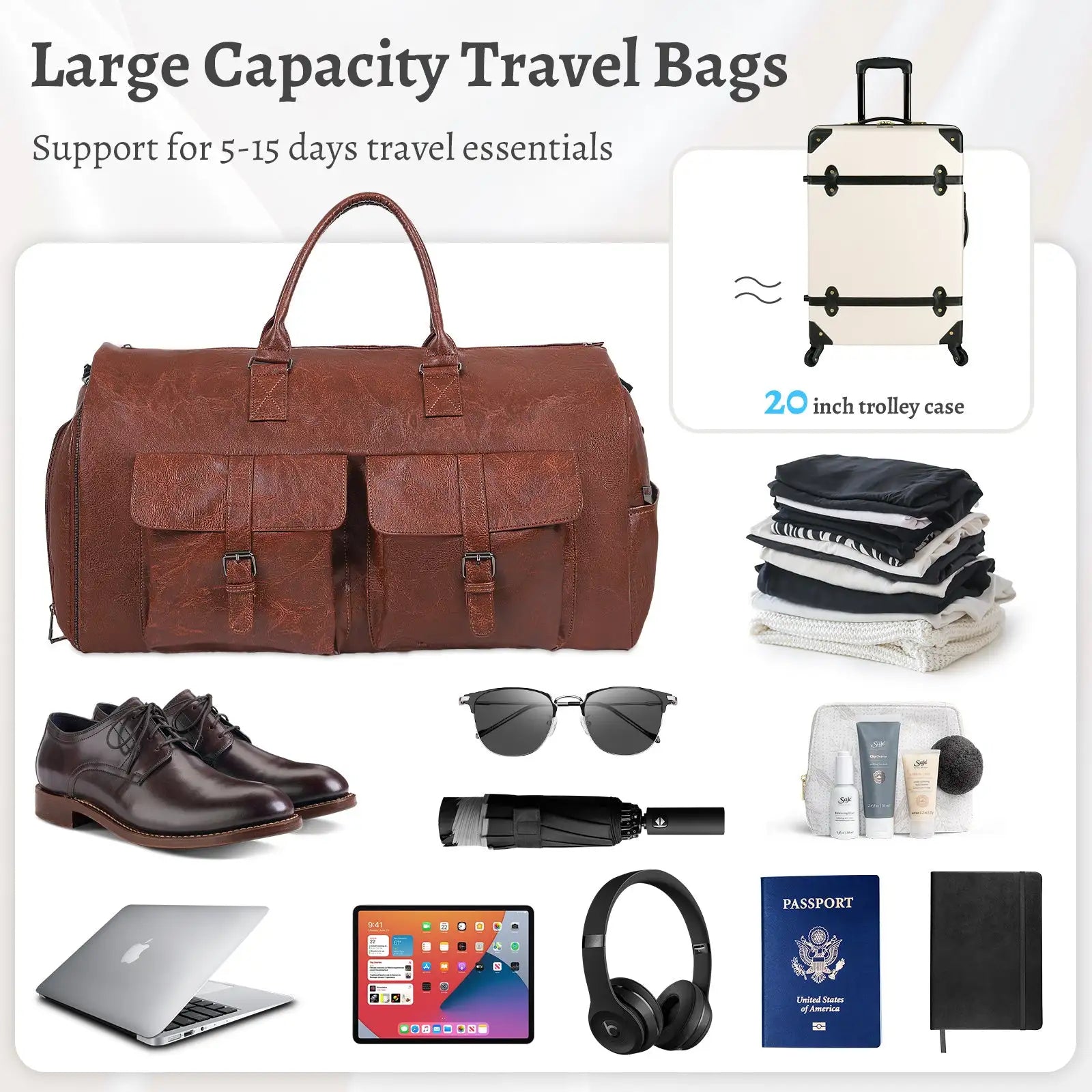 Large Capacity Men's Leather Suit Storage Bag - Lootquake