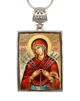 Collar cristiano bañado en plata con la Virgen María de las Siete Espadas - Decoración con icono inspirador - 43037R