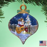 Guitar Player Snowman Wooden Ornaments of 2 by Gelsinger - Christmas Santa Snowman Decor - 8031120-1531