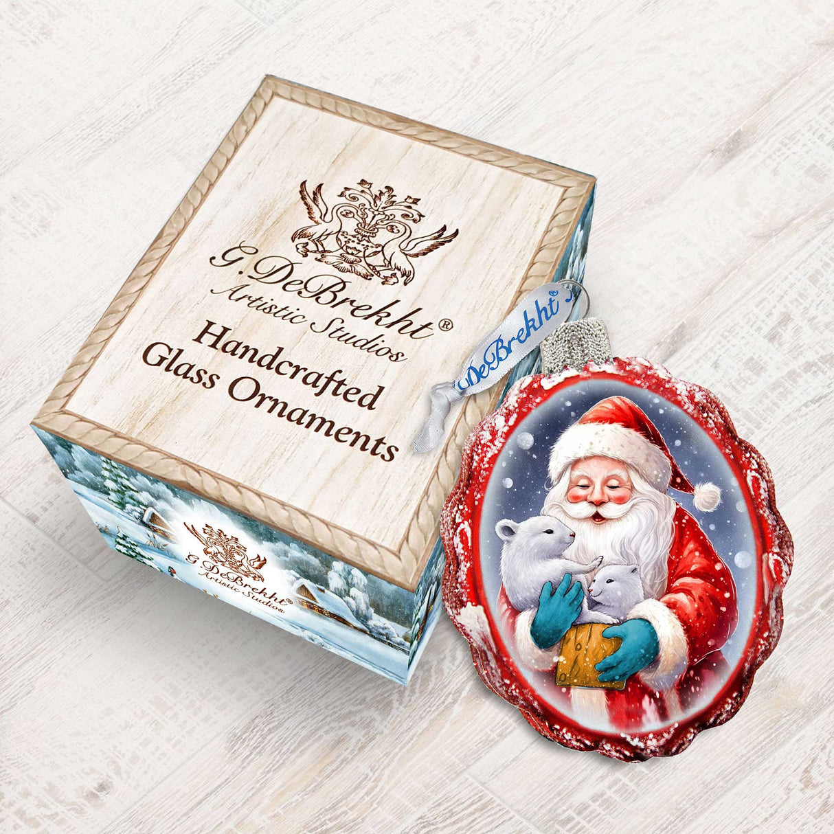 Adornos de vidrio de mercurio de Papá Noel con cachorros de G. Debrekht - Decoración navideña de muñeco de nieve de Papá Noel - 776012