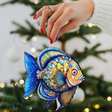 Adornos navideños de madera - Adornos de madera con forma de pez azul de G.Debrekht Coastal Holiday Decor - 8688301
