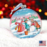 Christmas Village Ball Glass Ornament by G. DeBrekht - Christmas Santa Snowman Decor - 73320