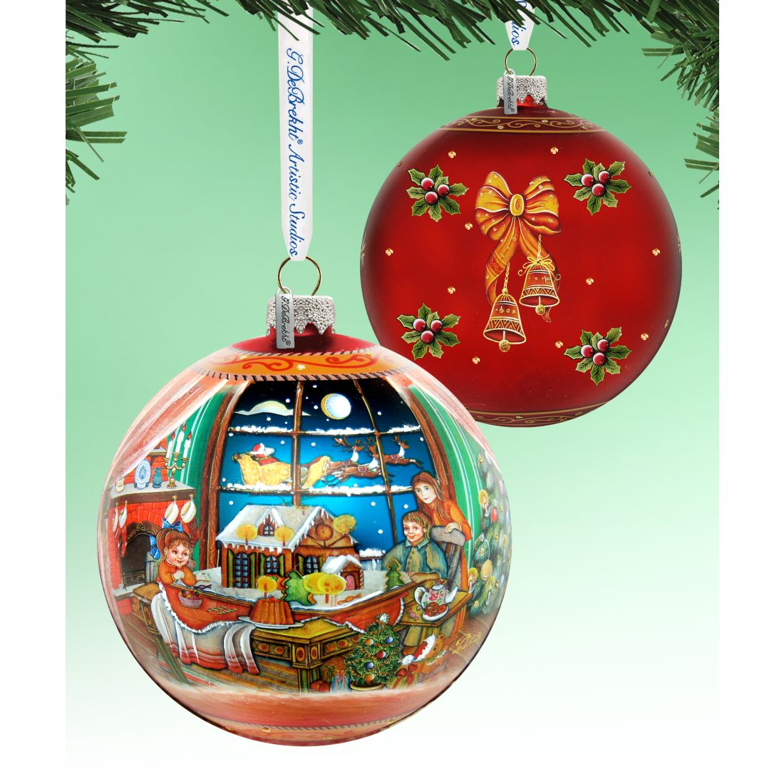 Christmas Arrival Up-Up and Away Glass Ornament Limited Edition by G. DeBrekht - Christmas Santa Snowman Decor - 73857