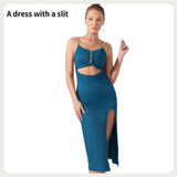 Women's Pure Color Halter Sleeveless Split Dress - Lootquake