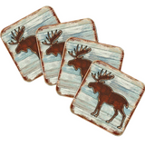 Moose Wooden Cork Coasters Gift Set of 4 by Nature Wonders - Nature Wildlife Decor  - 8198222-9C-S4