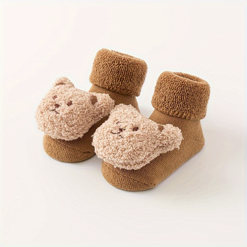 3 pares de calcetines de invierno ultrasuaves con adorables diseños de osos: cómodos, antideslizantes y cálidos para bebés y niñas. ¡Un conjunto perfecto para niños pequeños!