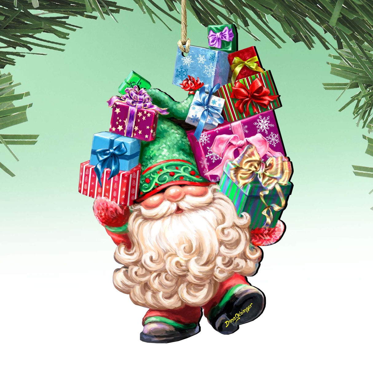 Gift Giver Gnome Dwarf Wreath Wooden Ornaments by Gelsinger - Christmas Decor - 8161054-DG