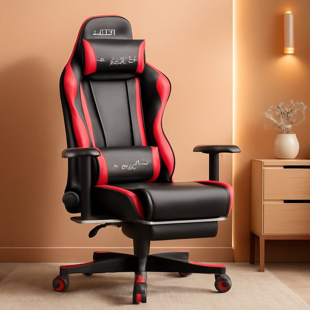 Gaming Chair with Footrest, Ergonomic Computer Game Desk Chair, Reclining Gaming Chair Seat Height Adjustment, Swivel Rocker with Headrest and Lumbar (Brickred)-0