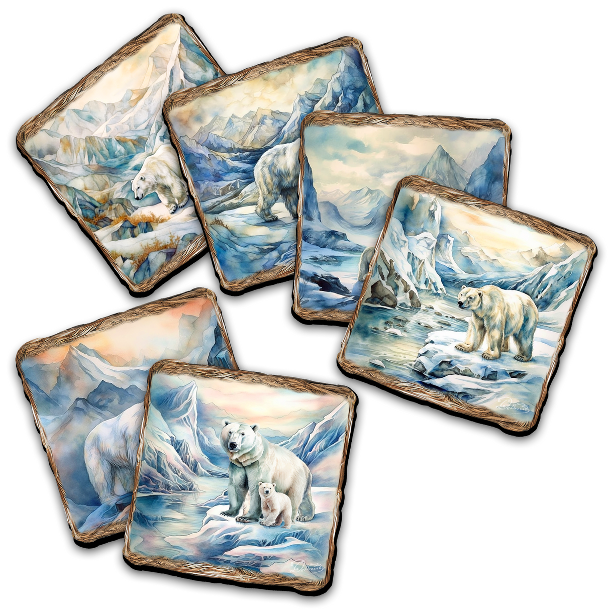 Polar Bear Wooden Cork Placemat and Coasters Gift Set of 7 by Nature Wonders Nature Wildlife Decor  - 85404C-S7