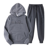 Men's And Women's Fleece-lined Sweater Suit Autumn And Winter Heart Figure Hoodie - Lootquake