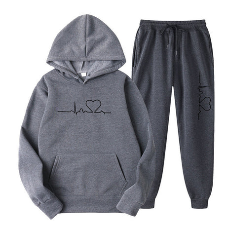 Men's And Women's Fleece-lined Sweater Suit Autumn And Winter Heart Figure Hoodie - Lootquake