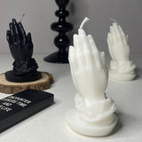 Bougie d'aromathérapie en cire de soja - Motif mains en prière, décoration intérieure scintillante, bougie parfumée à mèche unique pour la méditation et la relaxation