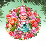 Spring Blossom Gnome Dwarf Wreath Wooden Ornaments by Gelsinger - Easter Spring Decor - 8161055-DG