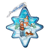 Build A Snowman North Star Glass Ornament by G. DeBrekht - Christmas Santa Snowman Decor - 755-009