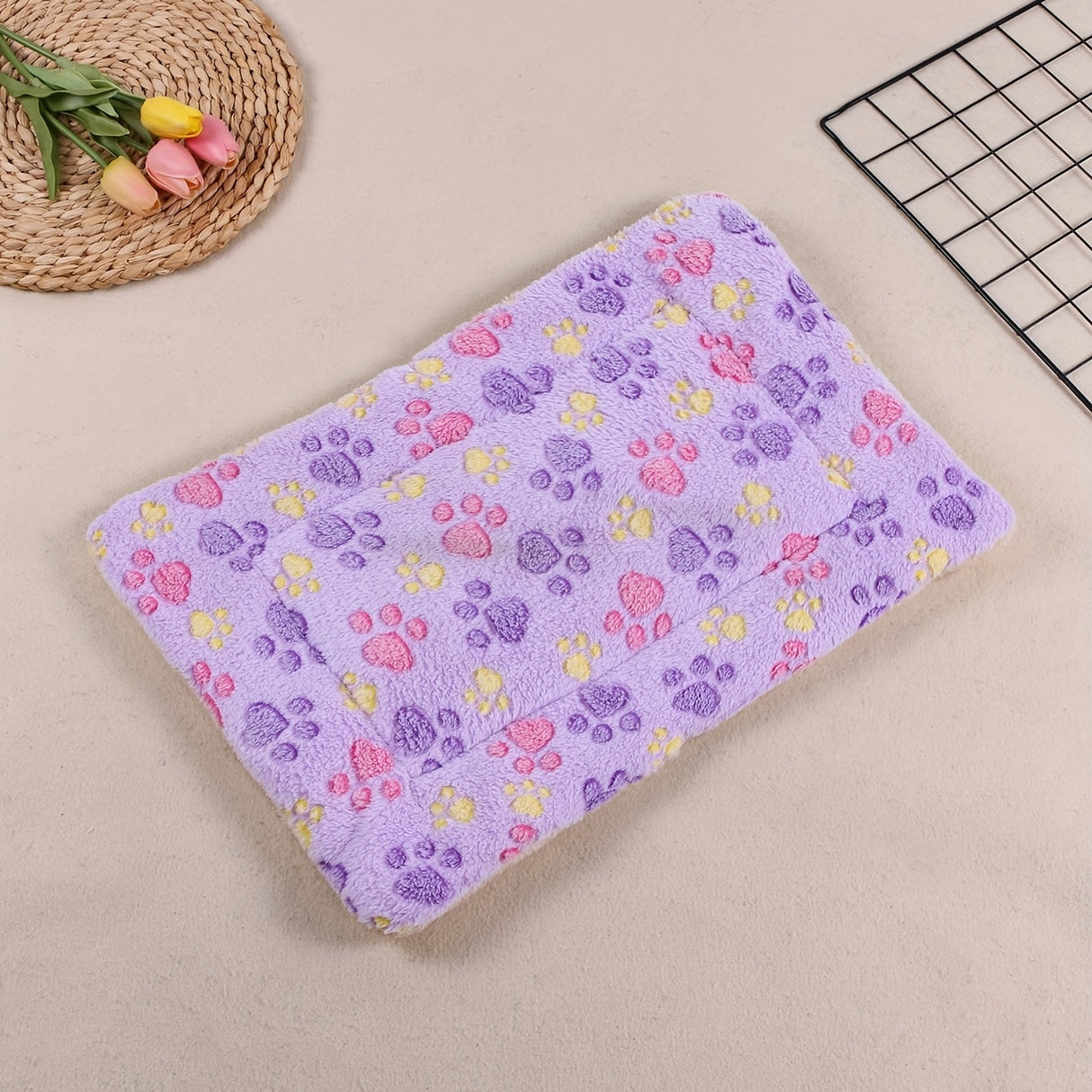 Manta rectangular para mascotas, resistente a la suciedad y para todas las estaciones - Cómoda cama con estampado de pata de perro y corazón (1 unidad)