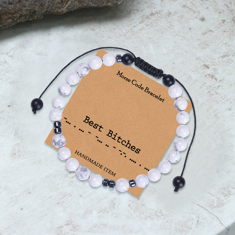 Pulsera trenzada con código Morse de ojo de tigre Best Bitches