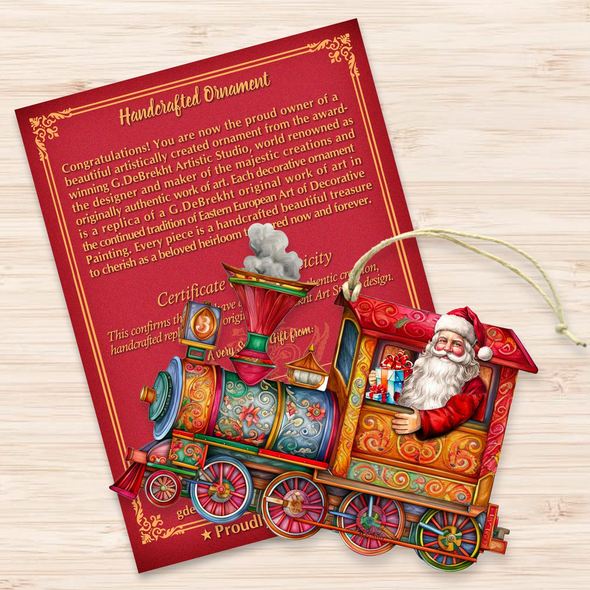 Adornos de madera de tren de Papá Noel de G. Debrekht, decoración navideña de muñeco de nieve de Papá Noel - 8611090