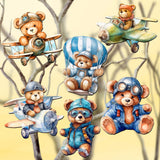 Aviator Teddy Bear Decorative Wooden Clip-on Ornaments of 6 by G. Debrekht - Christmas Decor - 8090010C-S6