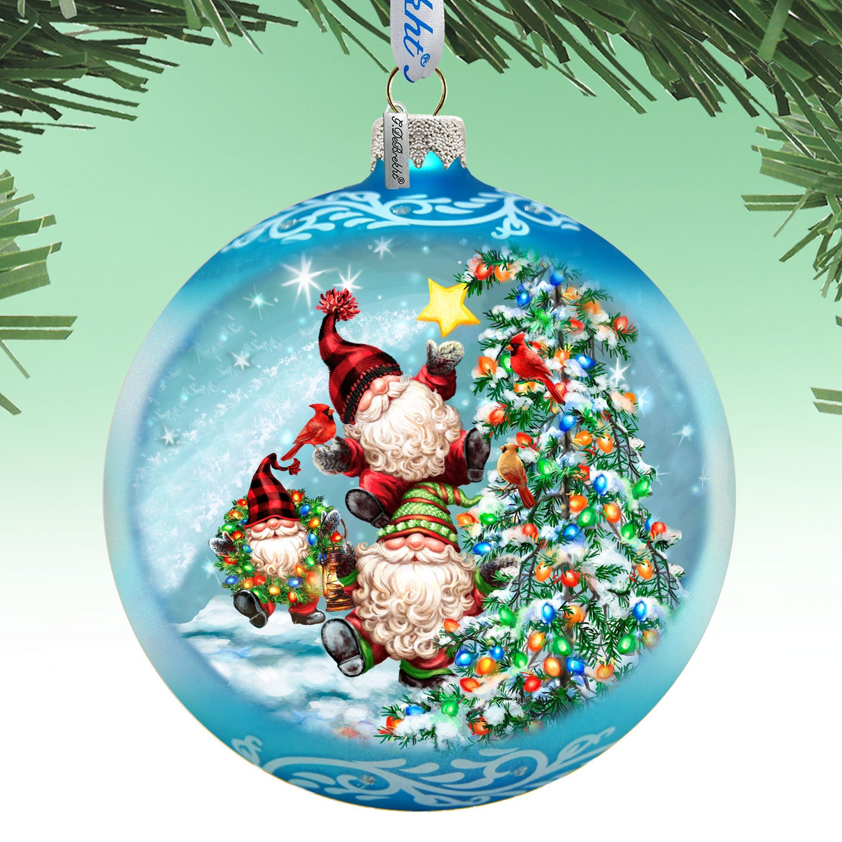 Reaching High Dwarfs Lg Glass Ornament in Blue by Gelsinger - Christmas Decor - 73927B-DG