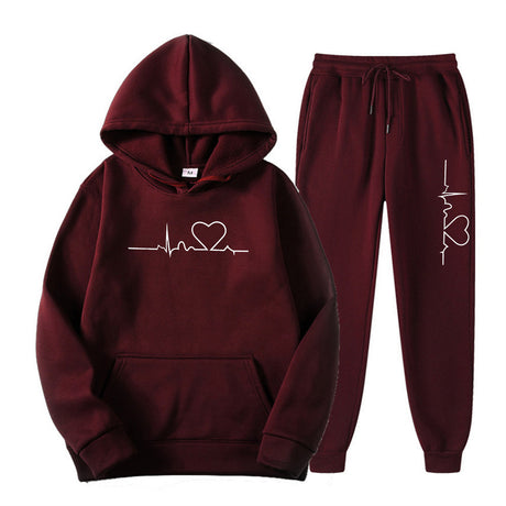 Men's And Women's Fleece-lined Sweater Suit Autumn And Winter Heart Figure Hoodie - Lootquake