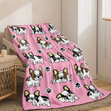 1pc Cute French Bulldog Pattern Flannel Throw Blanket, Modern Polyester Rectangular Blanket For Multiple Use, Traditional Style, Soft & Cozy For Home Decor