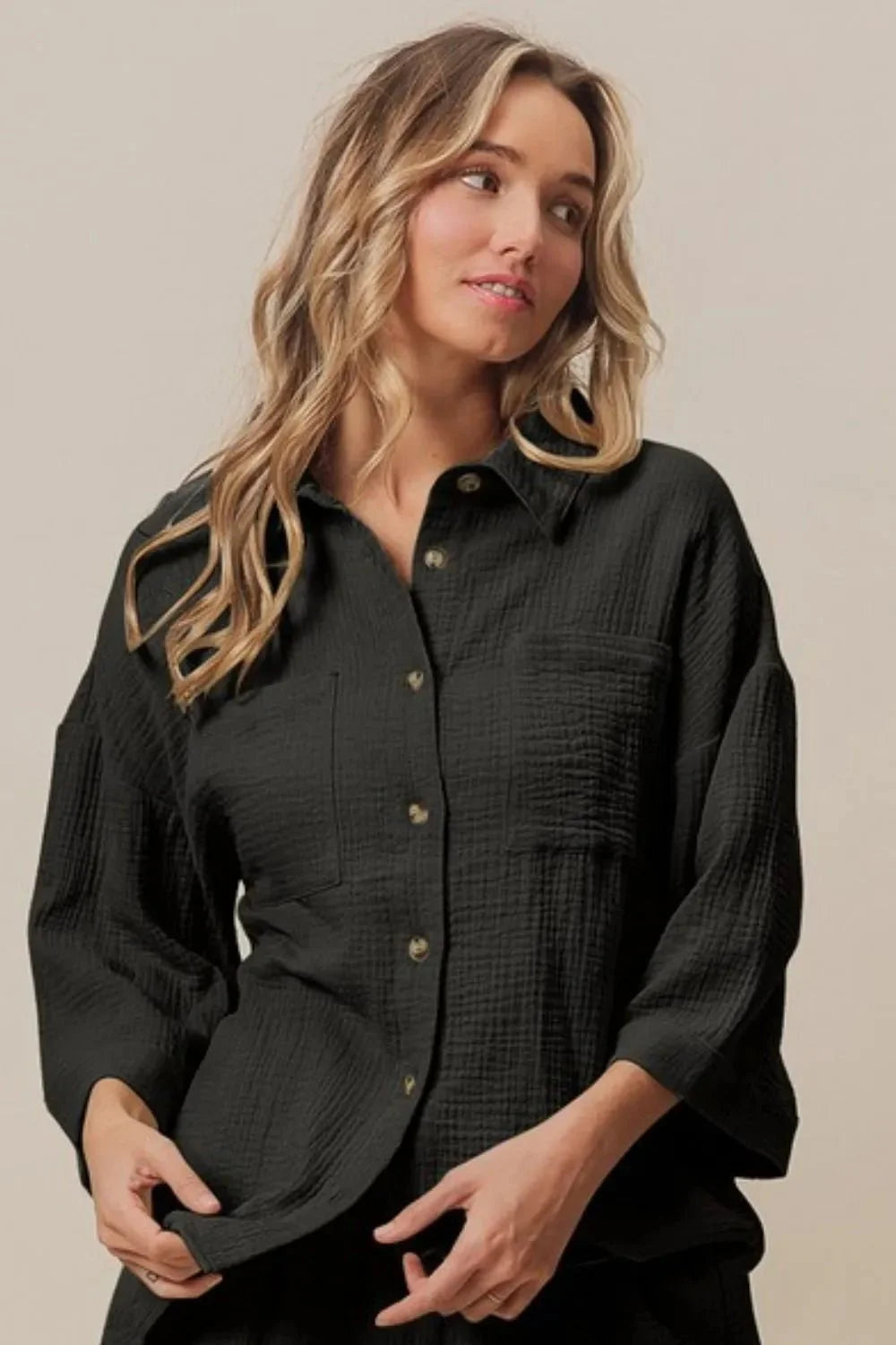 Conjunto de camisa y pantalón corto de gasa arrugada BiBi