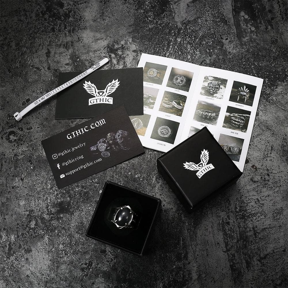 Anillo gótico punk de acero inoxidable con ágata negra