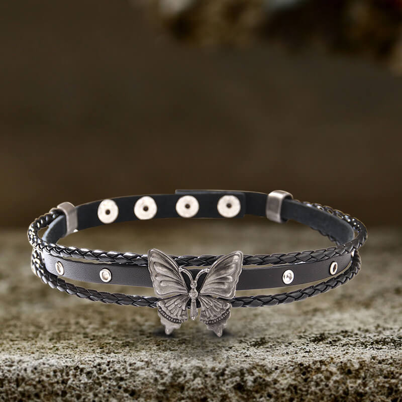 Gargantilla de cuero de aleación con diseño de mariposa negra