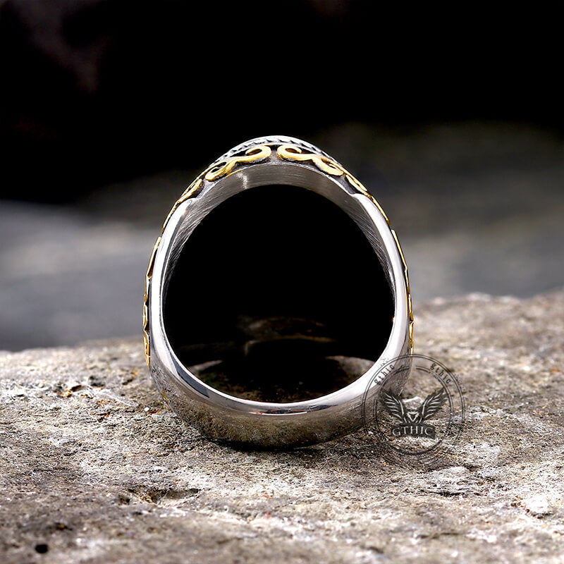 Anillo de acero inoxidable con estampado de turquesa y grietas negras