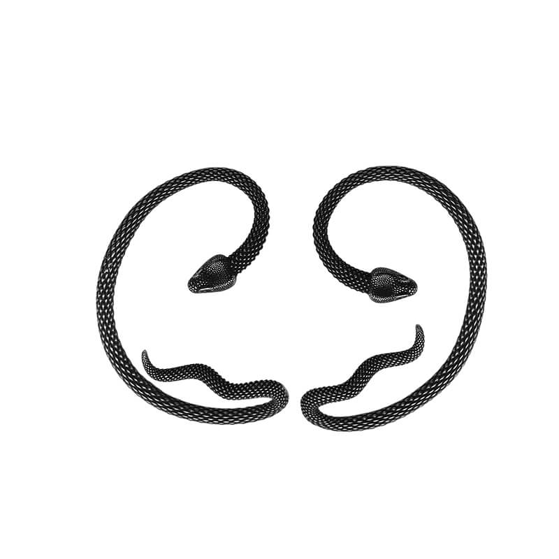 Puños de oreja de acero inoxidable con forma de serpiente negra