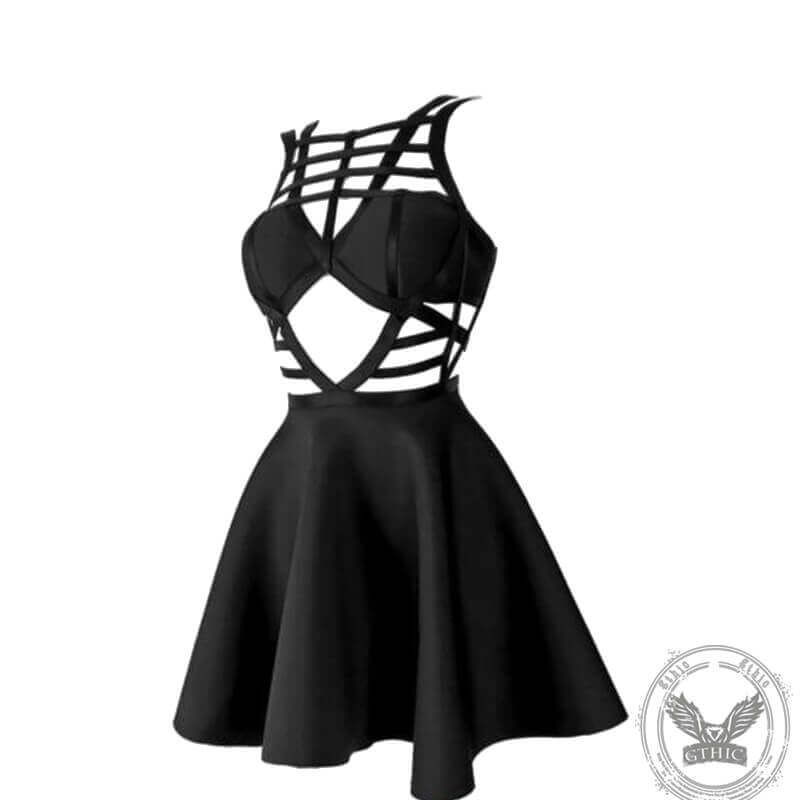 Vestido mini de corte A cruzado y corte negro