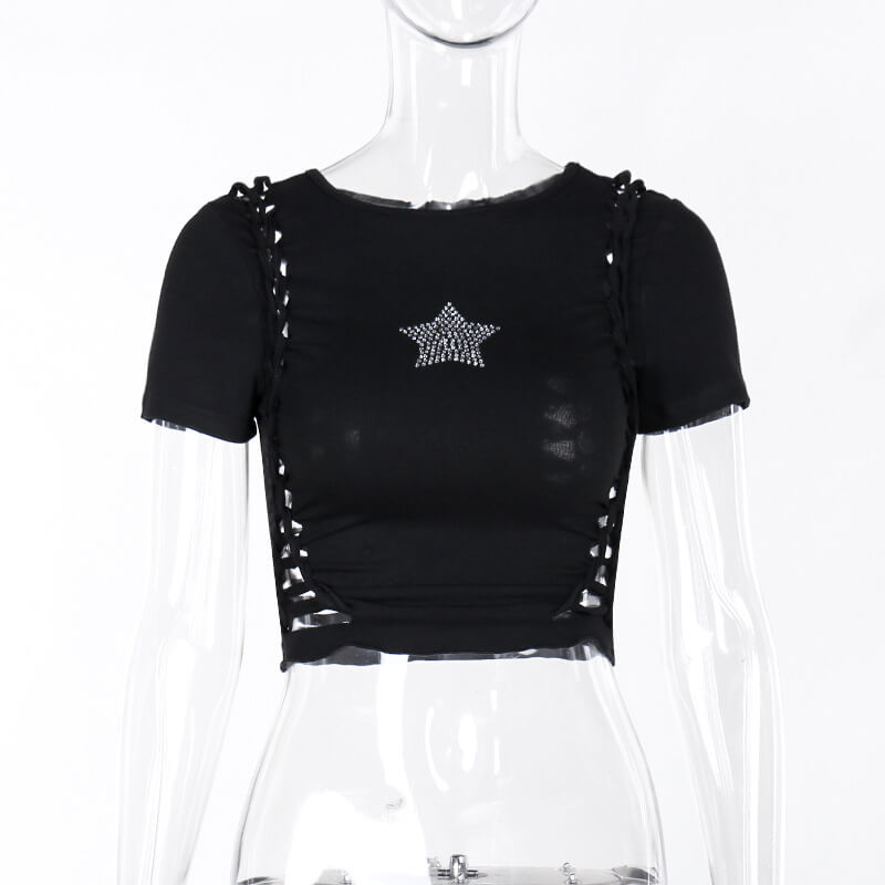 Black Diamond Star Side Cutout T-Shirt