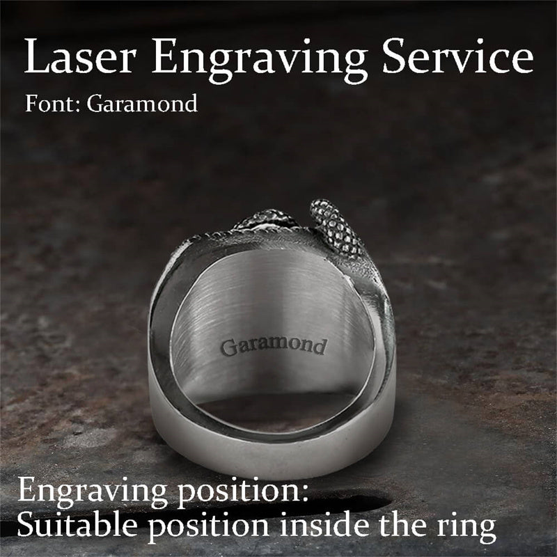 Anillo de acero inoxidable con serpiente y piedras preciosas negras