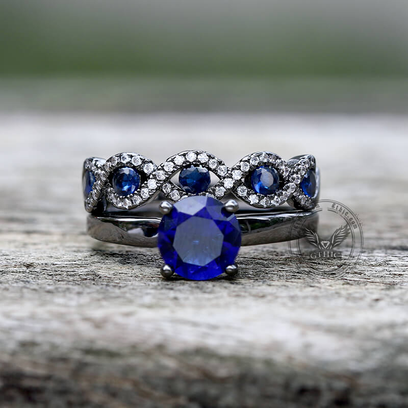 Anillo apilable de circonita azul con incrustaciones negras