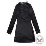 Black Lace Up Velvet Long Sleeve Bodycon Dress