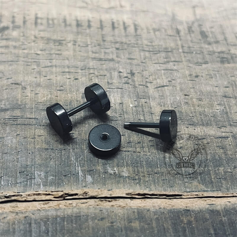 Pendientes de botón de acero inoxidable con diseño geométrico minimalista negro