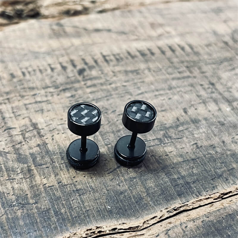 Pendientes de botón de acero inoxidable con diseño geométrico minimalista negro