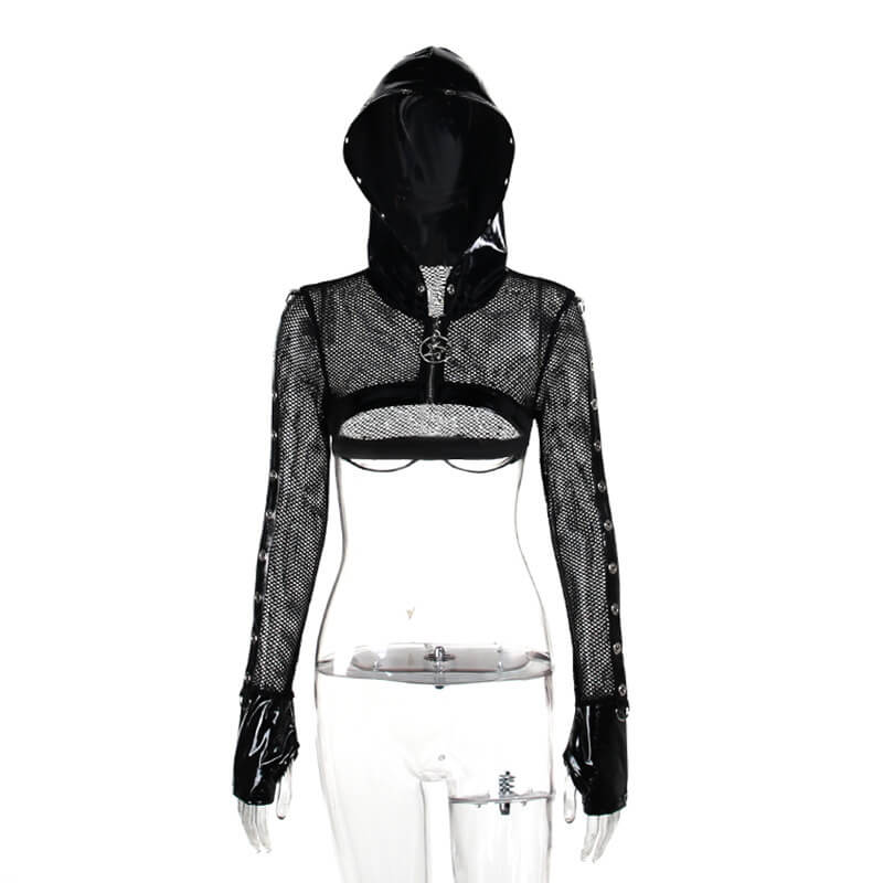 Black Punk Halter Crop Top
