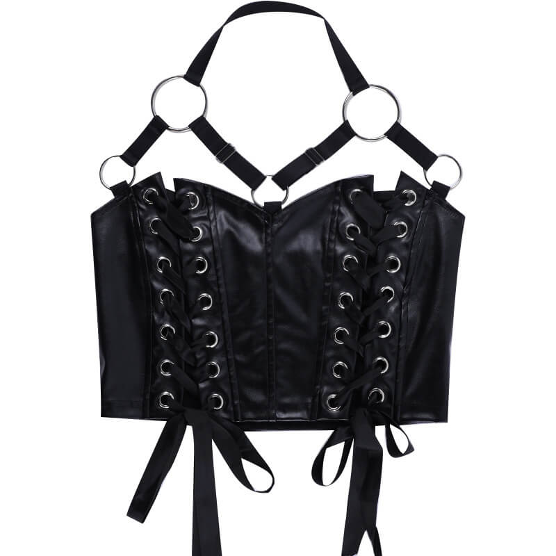 Black Punk Halter Crop Top