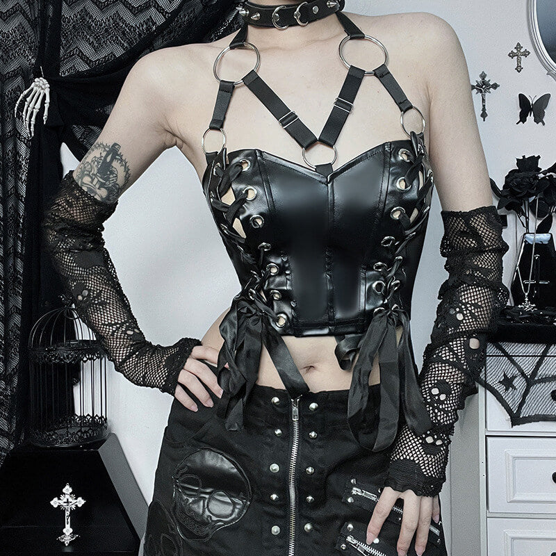 Black Punk Halter Crop Top