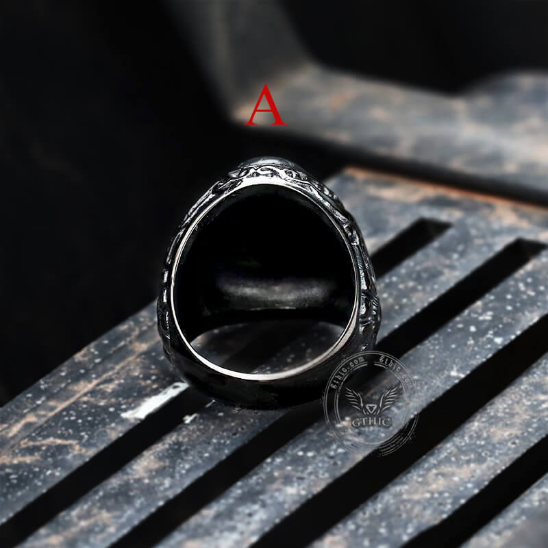 Anillo de acero inoxidable con estampado de turquesa negra